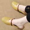 Perforated Hollow Middle Heel Comfortable Thick Heel Sandals Women's Summer Color Matching Hollow Sandals Round Head Fashion Shoes