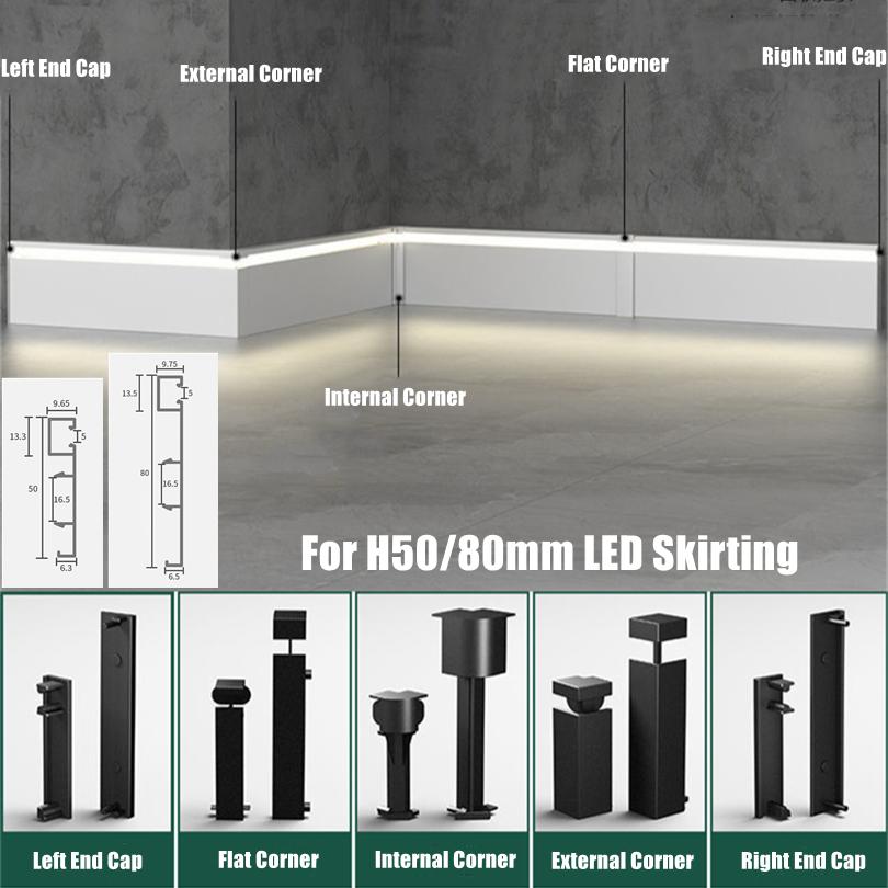 1M H50/80mm LED Skirting Line Strip Light Black White Aluminium Profile Metal Baseboard Corner Channel Home Wall Decor Bar Lamp