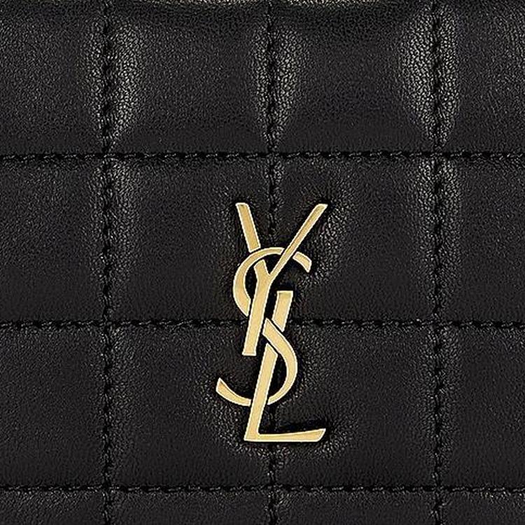 Saint Laurent Ysl Metal Logo Gold Hardware Quilted Leather Clutch Mini Women Clutch Black 778102AABVP1000