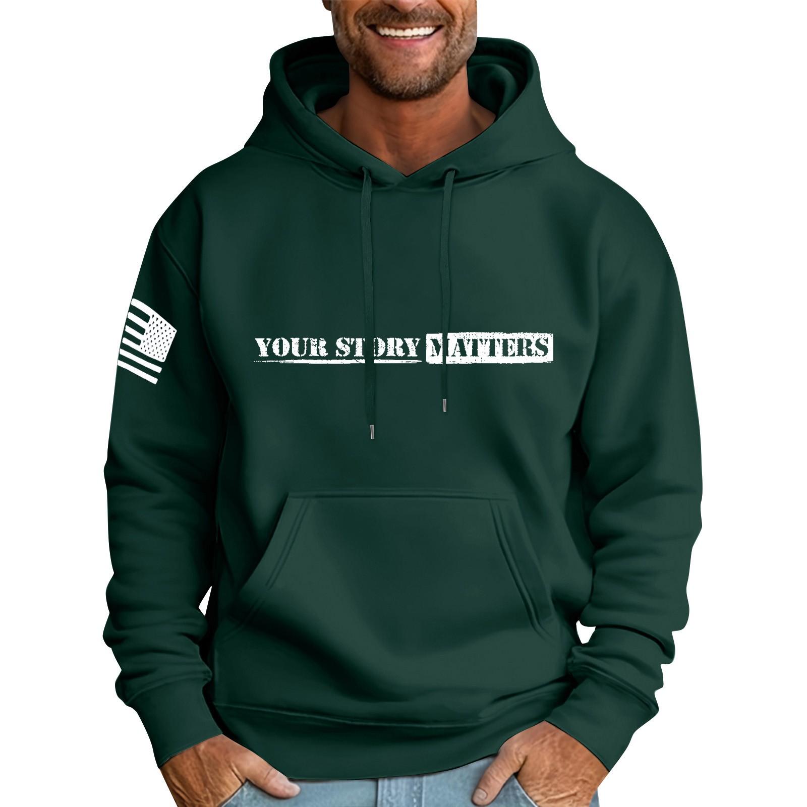 Мужская свободная толстовка с капюшоном и принтом флага, мужская повседневная модная спортивная толстовка XXXL темно-зеленого