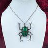 Faceted Zambian Emerald Real Gemstone Pendant Copper Wire Wrapped Beetle Jewelry