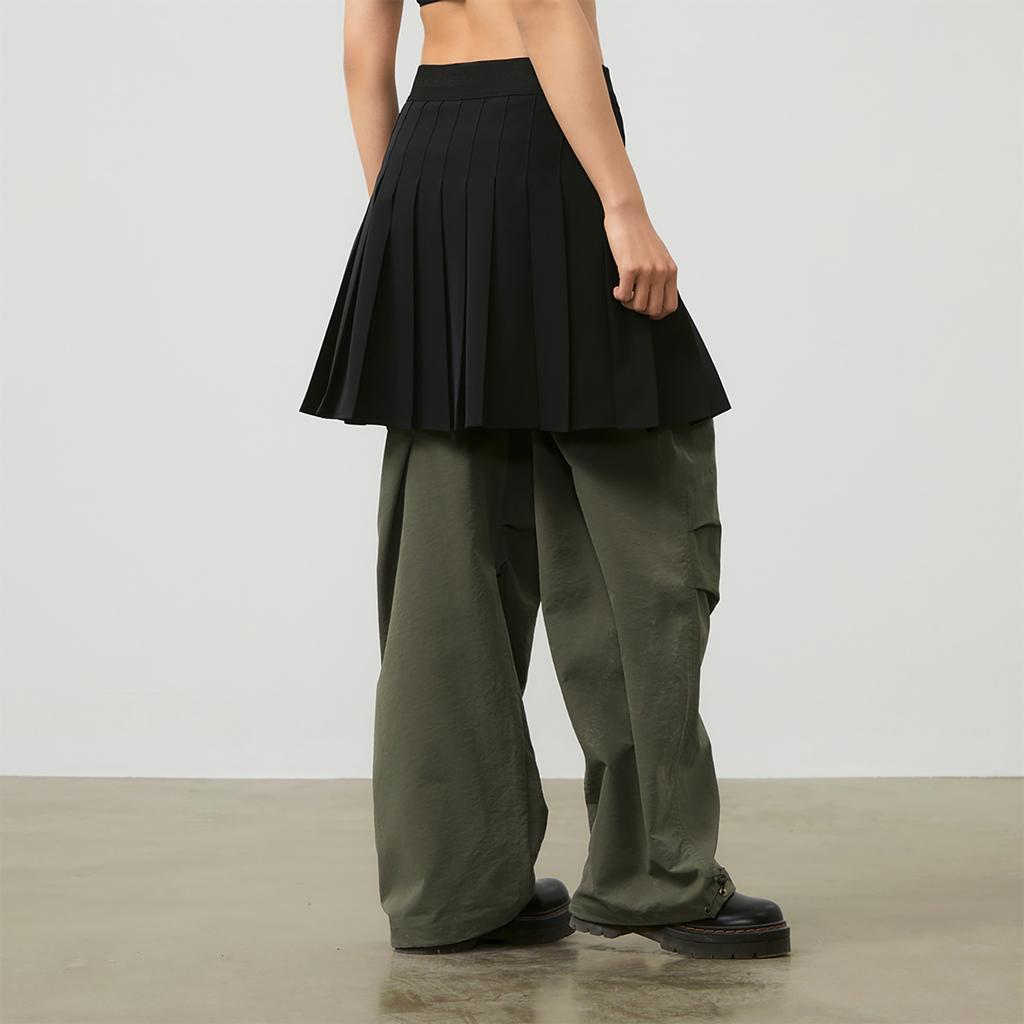 MLB College Style New York Yankees SS24 Embroidered Logo High-Waisted Pleated Skirt Shorts Women skirts Black 3FSKV0143-50BKS