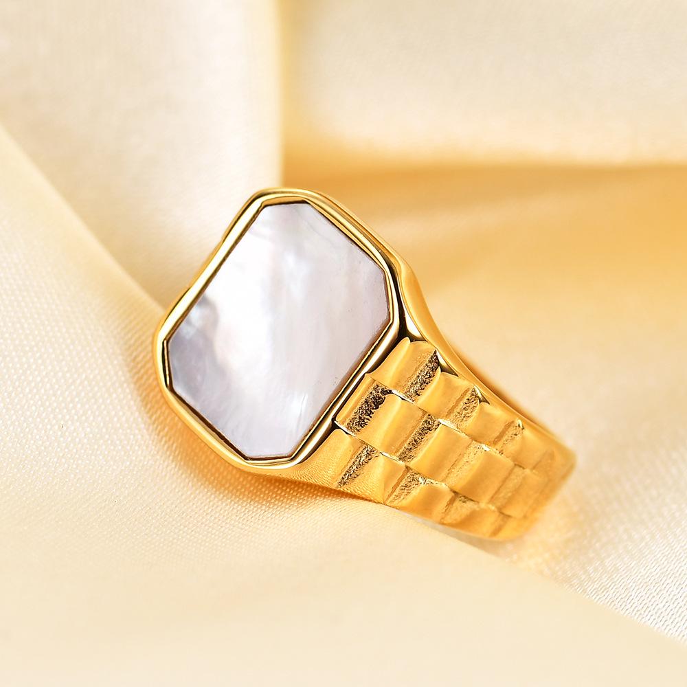 Herren Retro Uhr Kette Ring: Europäisch & Amerikanisch 15MM Unregelmäßiges Quadrat Perlmutt Edelstahl, Titan
