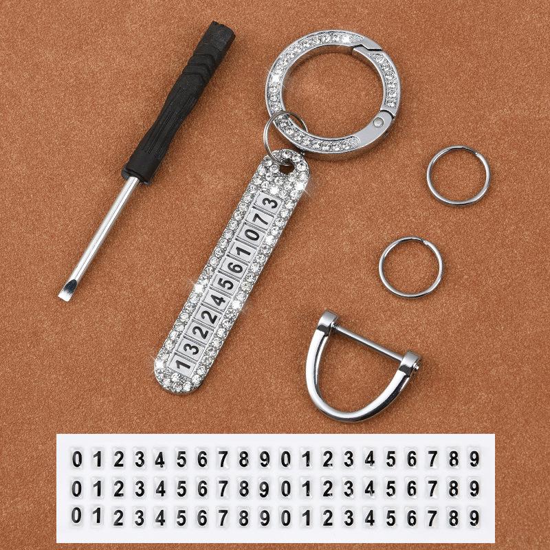 Rhinestone Car Keychain with Anti-Lost Number Plate – Stylish Key Pendant for Men and Women