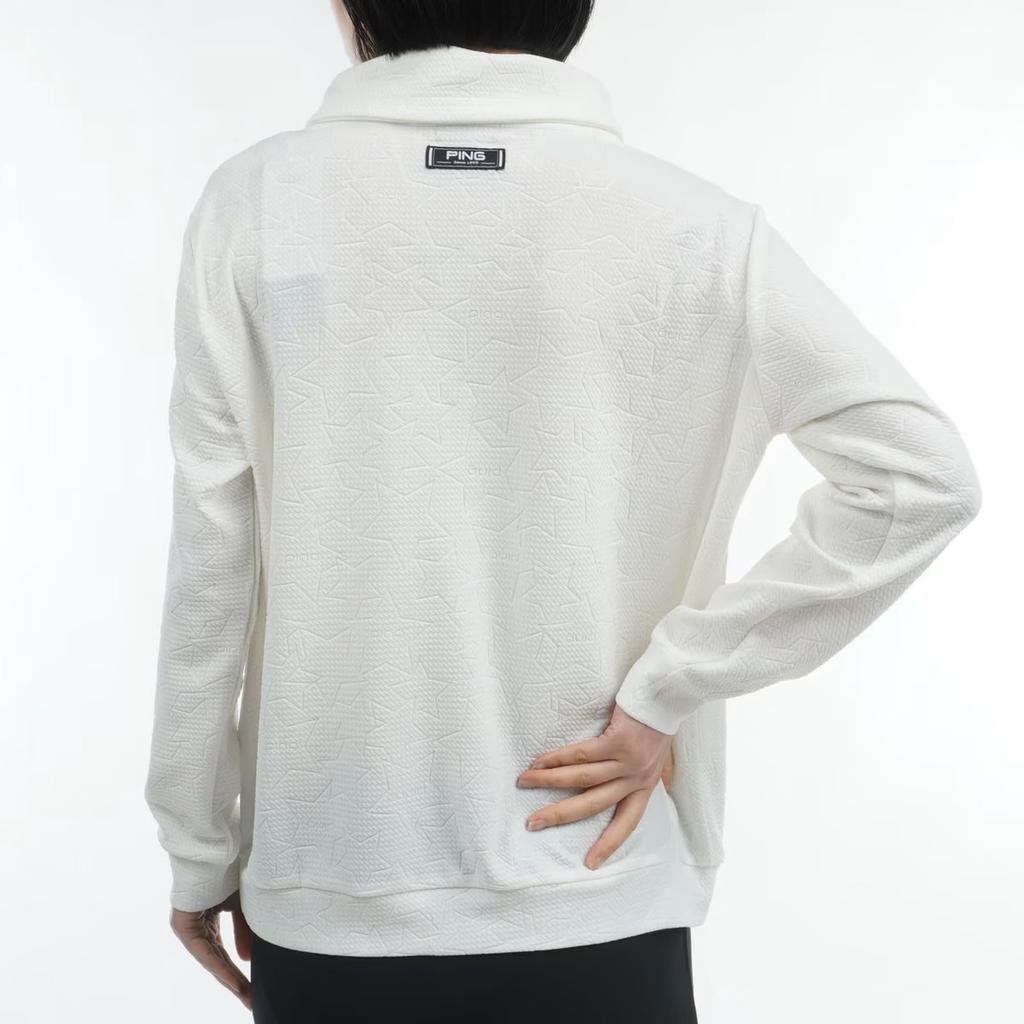 Long Sleeve High Neck Shirt Collar Embossed Golf L [Pin Apparel] Women's (Shawl Jersey) / / 622-4166200 030_White