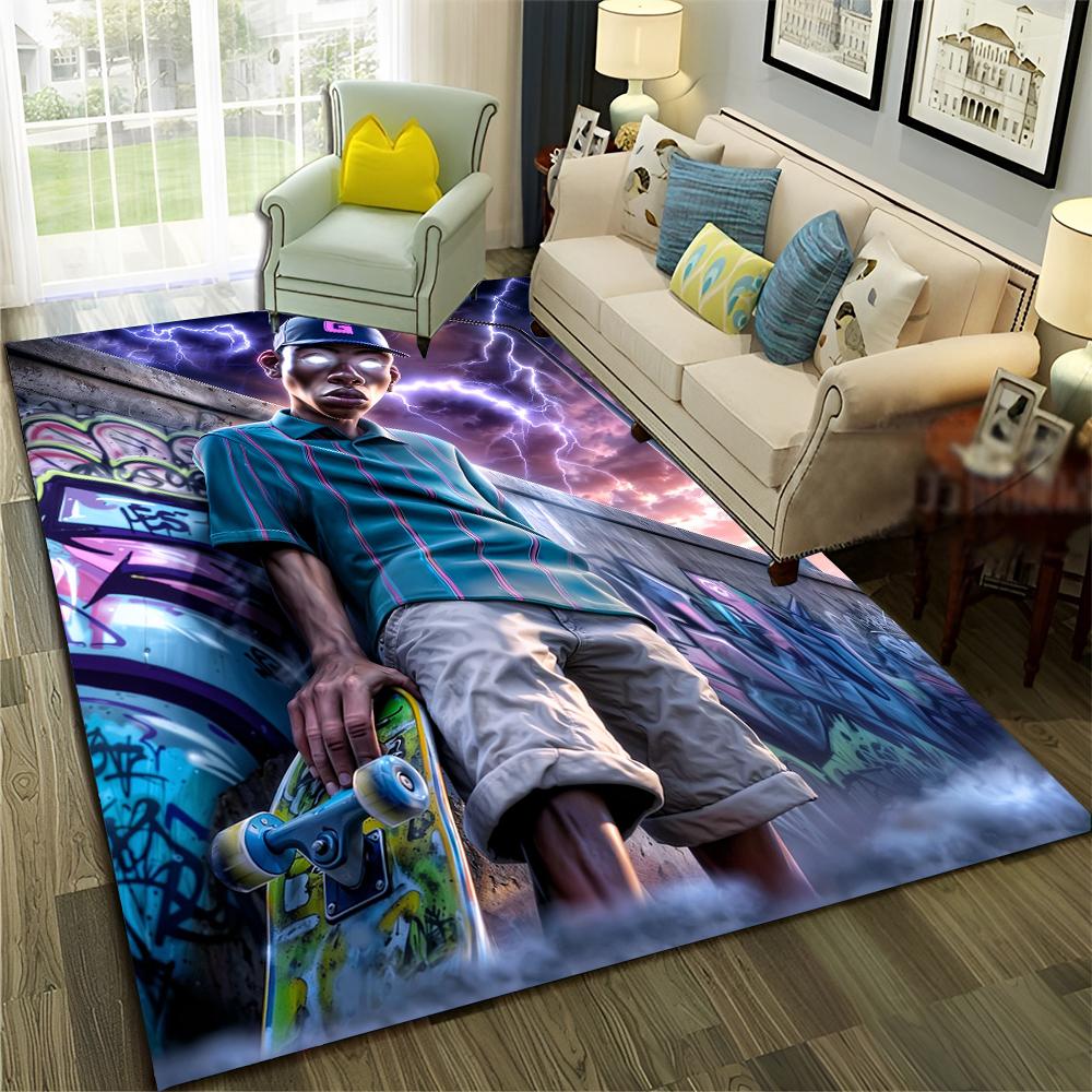 3D Top Rapper Legende Star Kunst Cartoon Hip Hop Teppich für Schlafzimmer Wohnzimmer Sofa Zuhause Fußmatte Dekor,großer Spiel-Rutschfester Bodenbelag