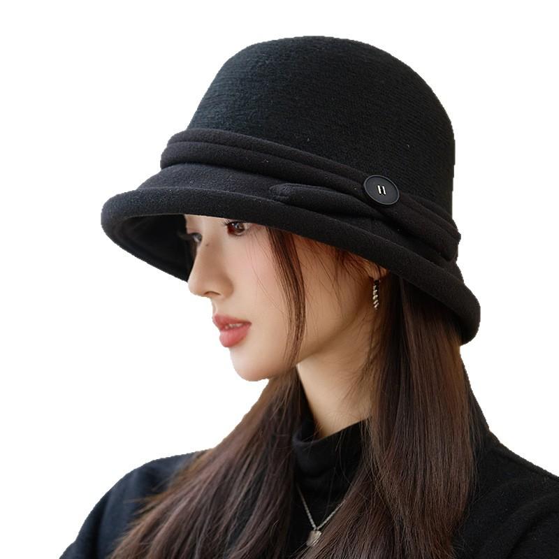 Mom hat lady autumn and winter show face small bucket hat retro versatile top hat in the elderly winter warm basin hat