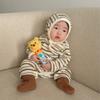 Korean-Style Ribbed Footed Romper: Colorful, Long-Sleeve, Unisex Baby Jumpsuit for Autumn.