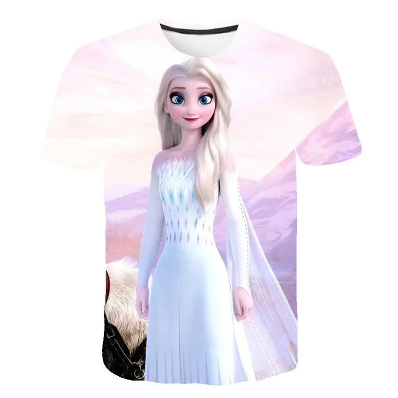 2026 New Summer Disney Frozen 3d Print T-Shirt Anna Elsa Printing Girls Tops Frozen Snow Queen Anna Elsa Cartoon Print Shirts