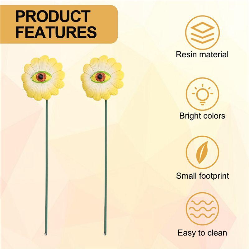 M-Modern-6PCS Resin Plant Eyes Stakes Novelty Rose Sunflower Green Leave Plant Garden Stakes Funny Floral Plant Pick Ornaments