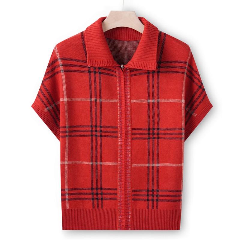 

Новый осенний вязаный жилет свитер бабушки летний 0 Мамина куртка-свитер на молнии клетчатый топ 5XL (recommended 160-87.5 kg) красный