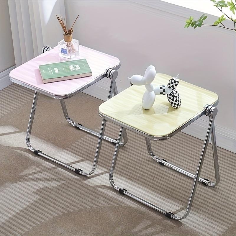 Acrylic Folding Side Table with Metal Frame, Sofa Bedside Laptop Table, Space Saving Small Coffee Table for Living Room Balcony