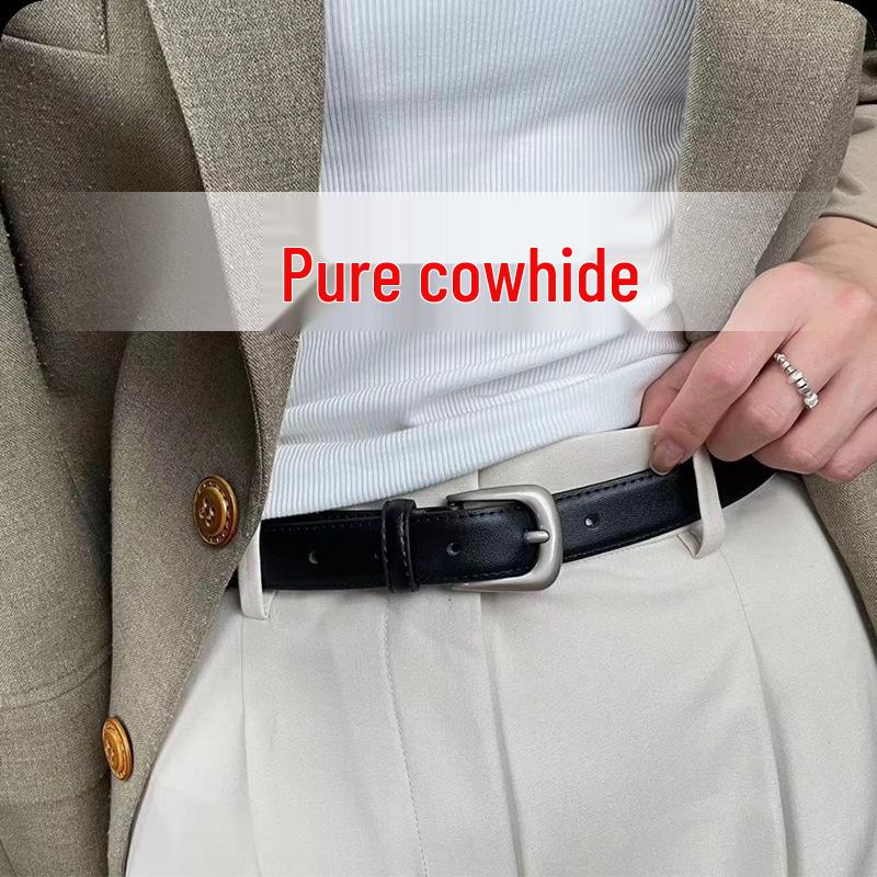 Women's 2024 Versatile Genuine Leather Belt - Black & Brown Niche Design, Perfect with Jeans