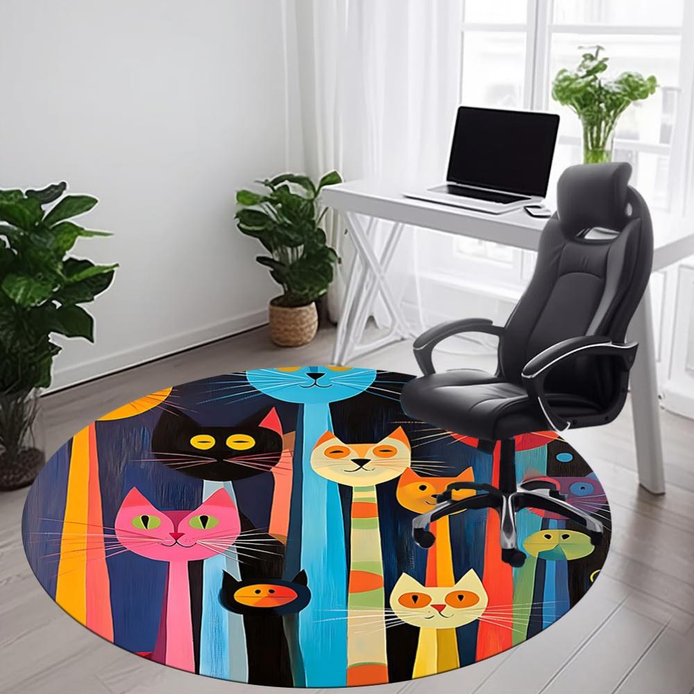 1pc Colorful Cats Office Round Area Rug, Indoor Mat Suitable For Office, Under Office Chairs Bedroom Living Room Home Decor, Room Deco