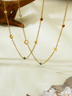 1 Pieza Lujo Ligero Clásico Nicho Hueco Trébol de la Suerte Juego con Collar Colgante de Circonita de Colores, Collar de Circonita para Mujer