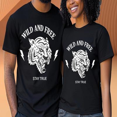 Dieren T-shirt Unisex Wild And Free Tijger Blijf Trouw Grafisch Cadeau Top T-shirt