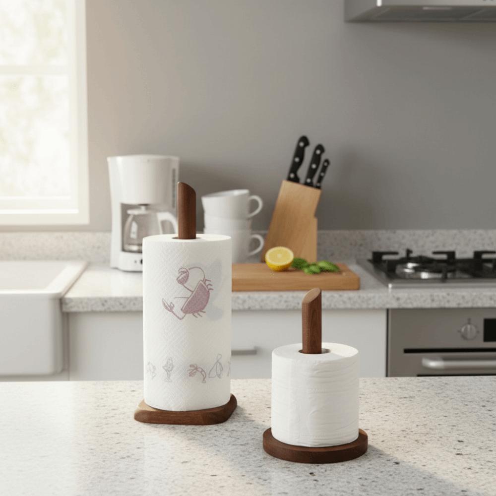 Drewniany pionowy uchwyt na papier w rolce Oszczędzający miejsce Stojak do zawieszania kubków Stojak do przechowywania chusteczek Użycie w kawiarni