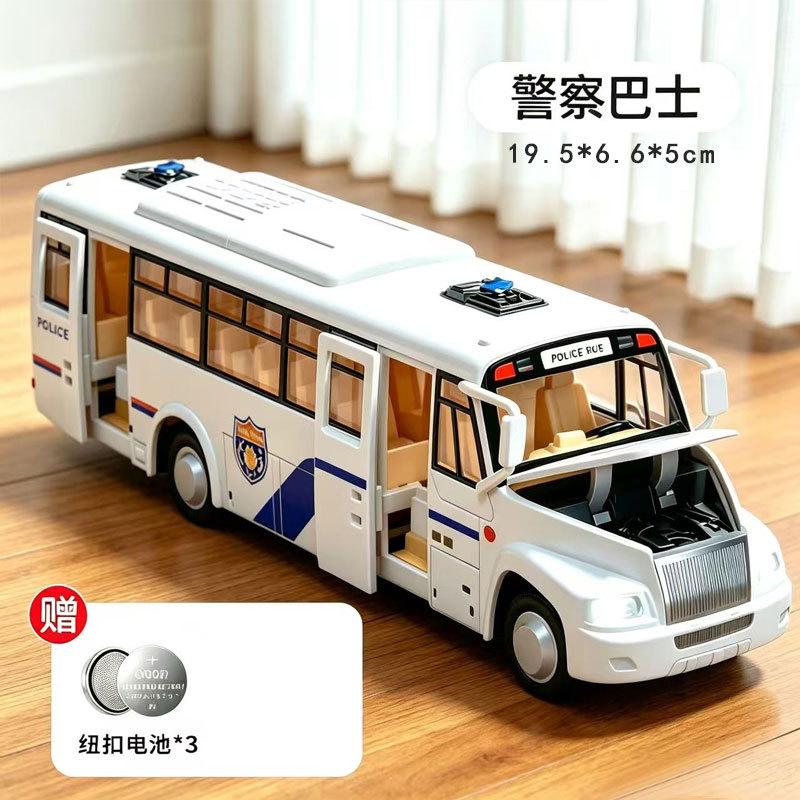 Sound and Light Inertia Bus Toy for Boys Police Fire School Bus Model Openable Doors Pull Back Car City Rescue Fleet
