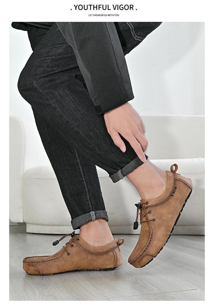 Spring Plus Size Hand-stitched Men's Leather Moccasins - Fashionable & Versatile Casual Shoes