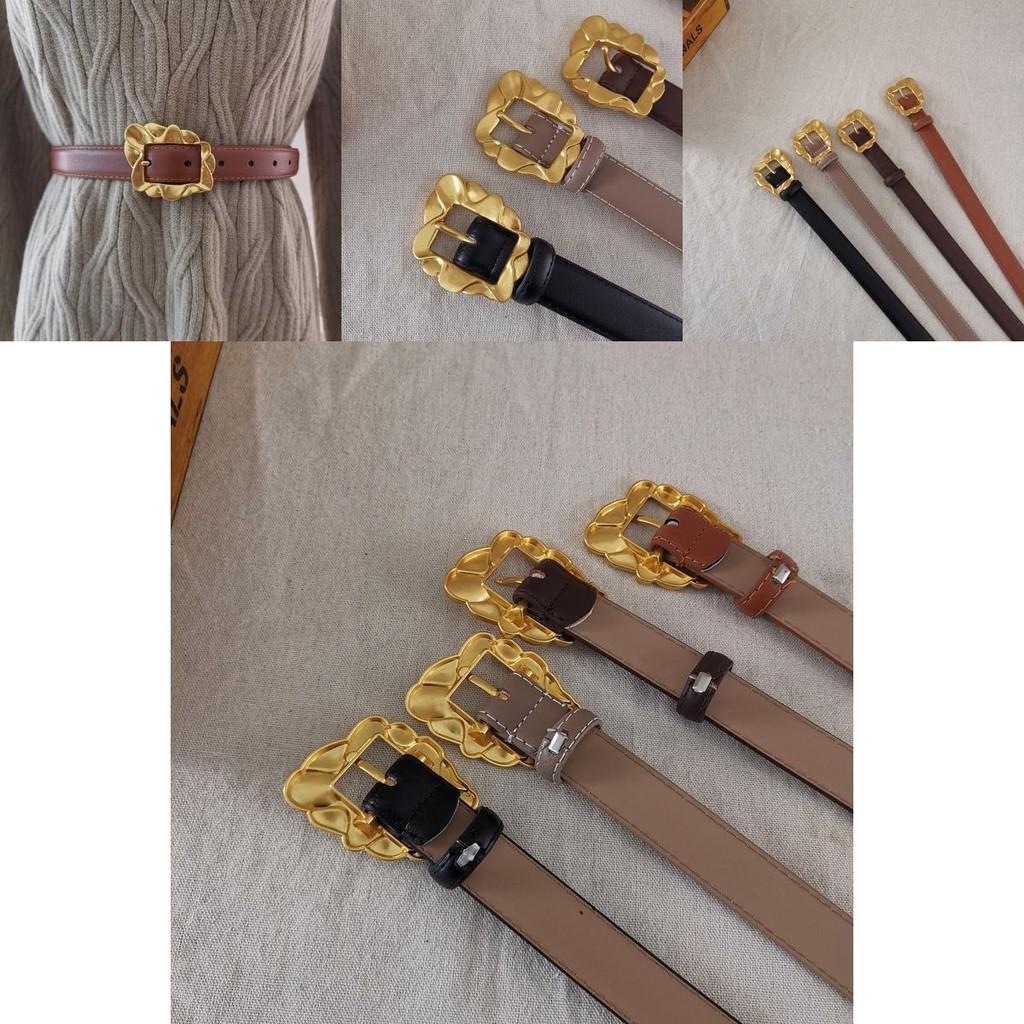 Casual Womens Leather Belt With Flowers Shaped Metal Buckle For Trendy Streetwear And Work Looks