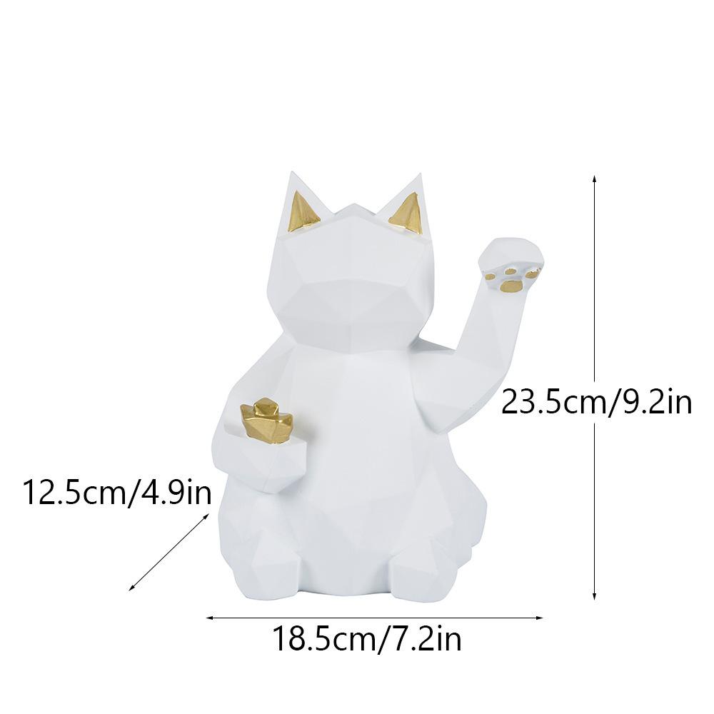 European Matte Geometric Lucky Cat Fine Ornament Living Room Tabletop Home Use Decoration Resin Craft Store Opening Gift Idea