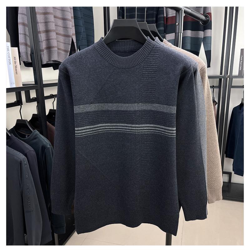 Men's Autumn Winter New Style Warm Knitwear Fake Two Piece Casual Versatile Fleece Lined Thickened Sweater Top