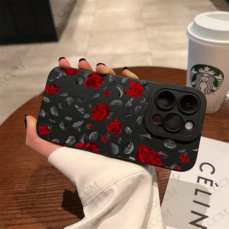 Retro Floral Rose Art Print Phone Case for iPhone 17 16 15 14 13 12 11 Series Pro Max Plus Double Layer Protection