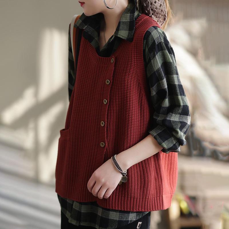 Vest for Women Sleeveless Tops Knitted Sweater Vest Oversize Retro Loose Pullover Casual V-neck Vest