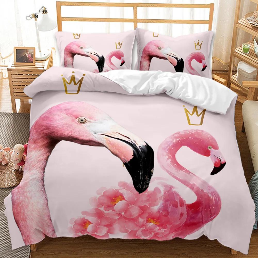 Flamingo Duvet Cover Couple Flamingo Palm Leaf Twin Bedding Set Tropical Botanical Leaves Summer King Size Polyester Quilt Cover