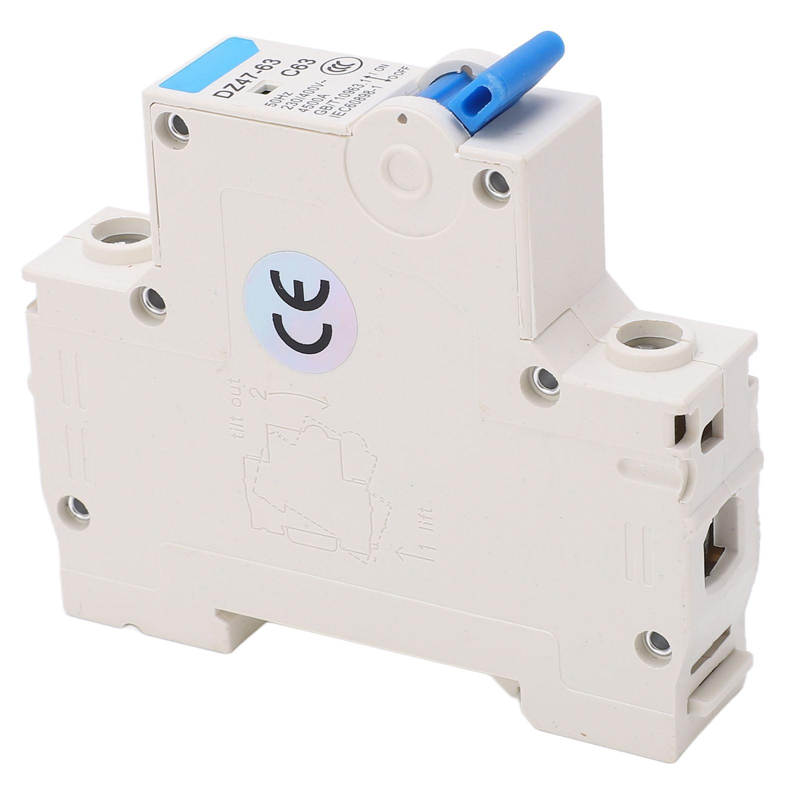 

Автоматичний вимикач 1P Ізолятор струму DIN-рейка 4500A Відключаюча здатність AC 230V 400V 63A