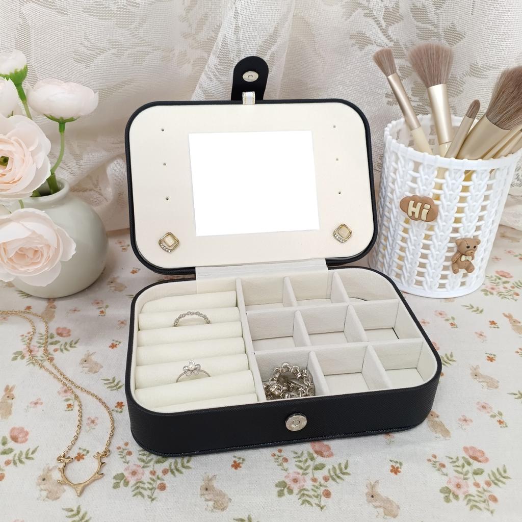 Spiegel Leder Schmuckschatulle Ring Ohrringe Halskette Schmuckschatulle Magnetischer Schnappverschluss Gitter Schmuckaufbewahrung Artefakt