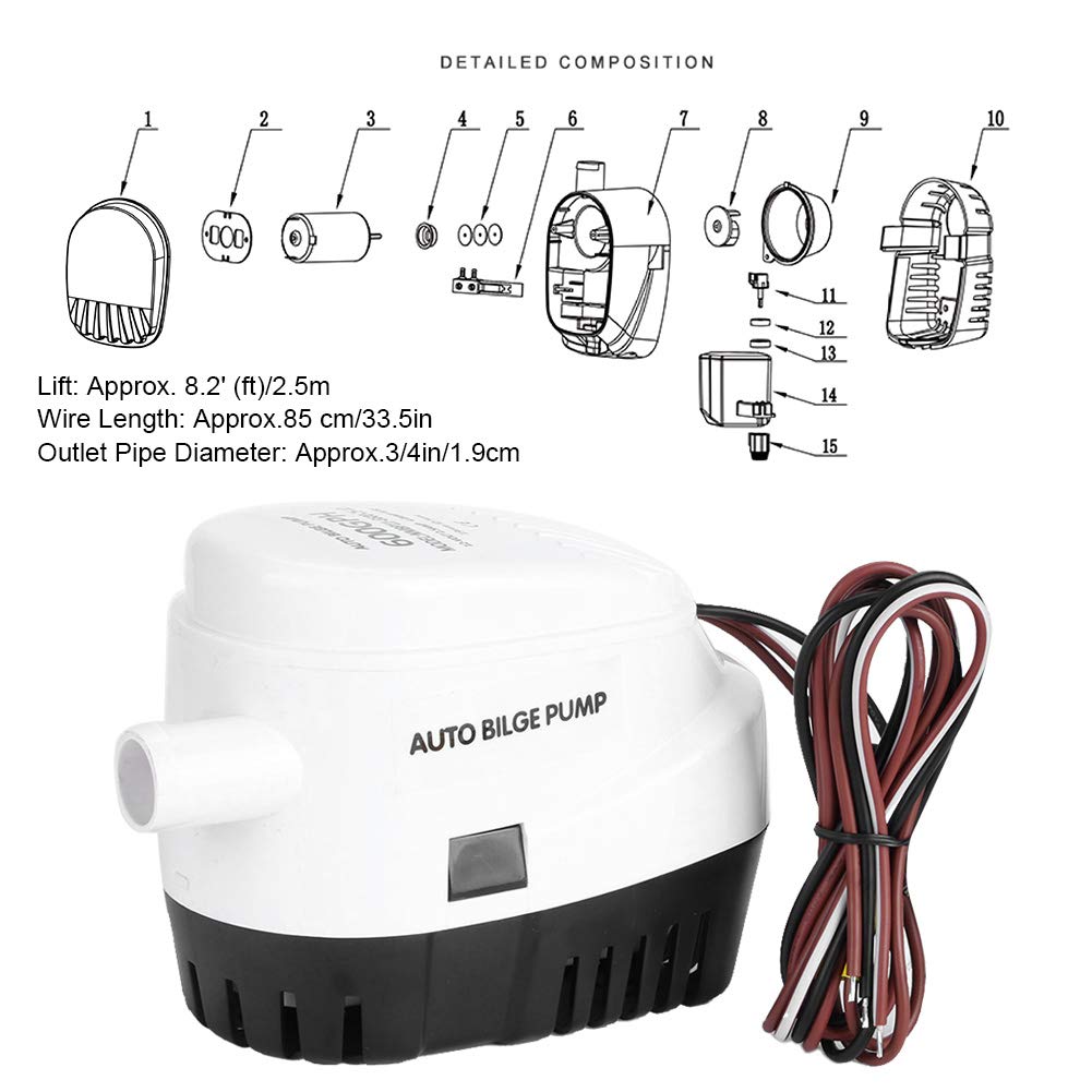 Gorgeri 12V600GPH Automatic Bilge Pump Yacht Drainage Pump with Corrosion Ignition Protection Submersible Boat Bilge Pump