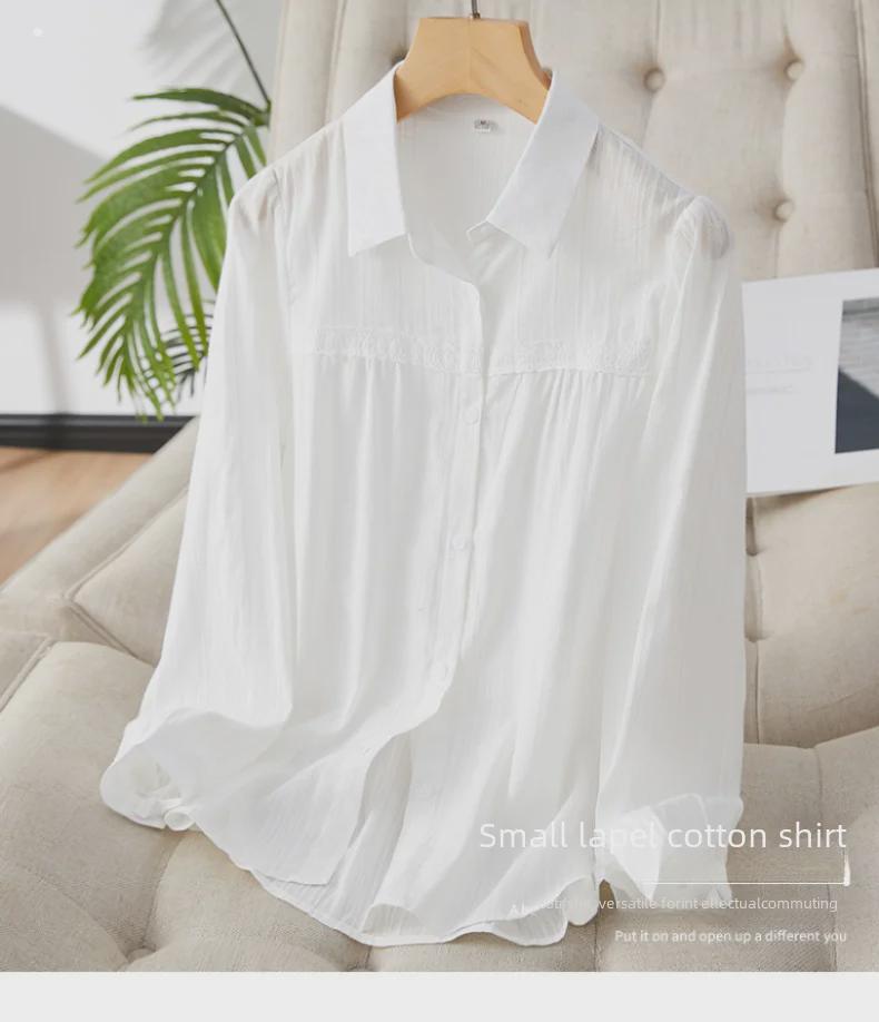 Lace Stitching White Women's Long Sleeve Shirt - Spring 2025 Commuter Style