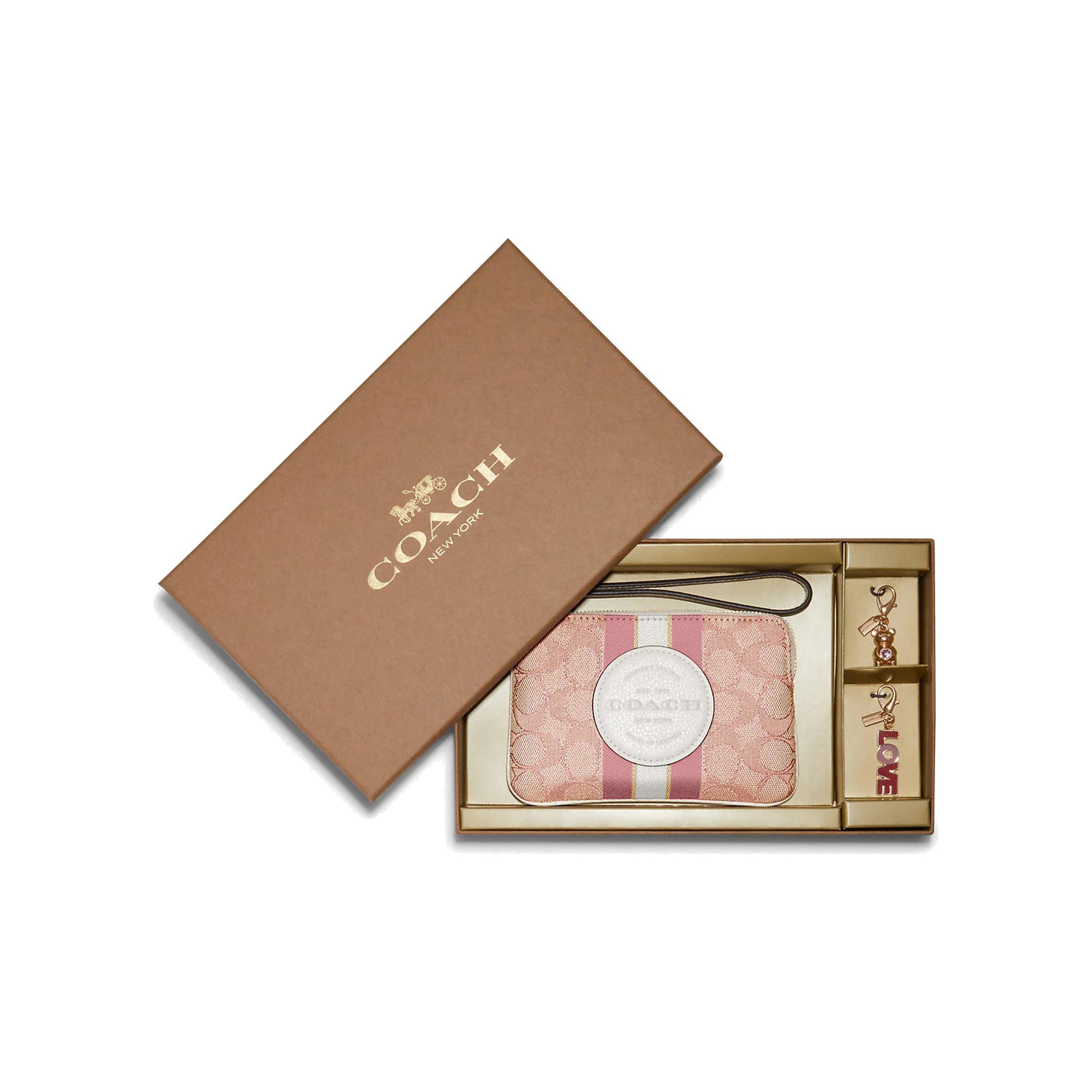 Coach Boxed 11 Classic Monogram L-Shaped Zipper Wristlet Women Wristlet Sakura-Pink C7444-IMSXX Pink