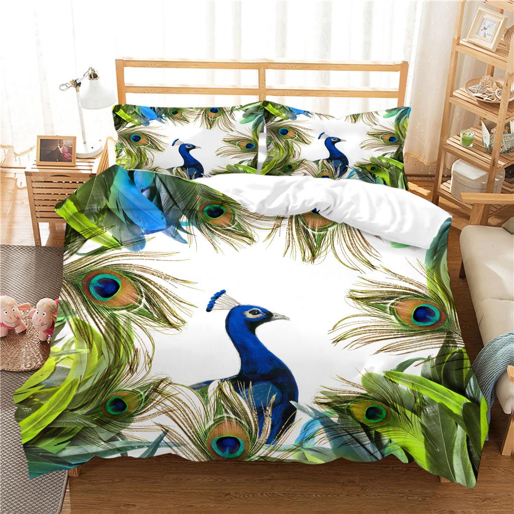 Peacock Soft Duvet Cover Set Quen Sized Dimensions Lovely Animal Theme Beding Set Print for Children's Adult Peoples plus Tens, Soft Warm plus