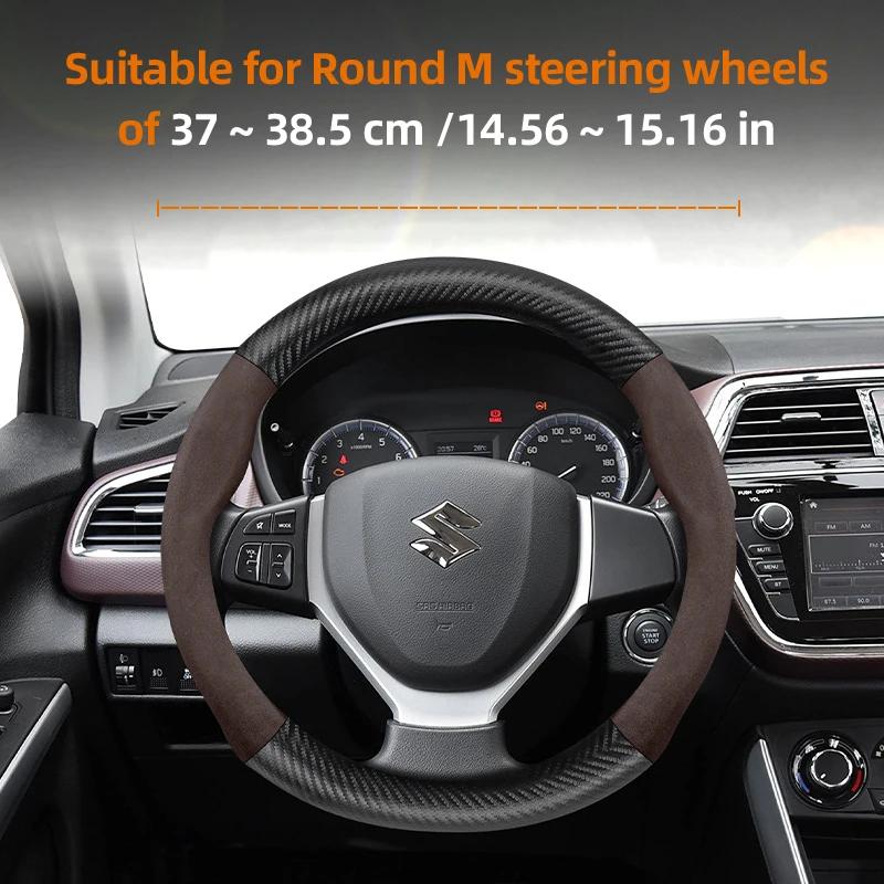 Hhkiv1 For SUZUKI Suede Carbon Fiber PU Leather Steering Wheel Cover Fit Swift Sport Accessories Sx4 Grand Vitara Jimny Solio Hustler