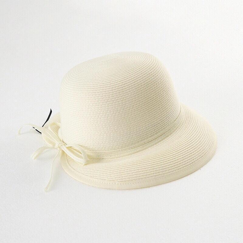 

Elegant Bow Sunshade Straw Hat Women Summer Outing Seaside Sunscreen Bucket Hat