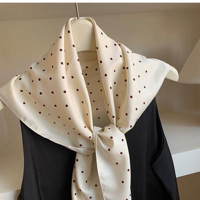 Retro High-End Classic Red Polka Dot Printed Silk Scarf For Women  Spring And Summer  Versatile Decorative Square Scarf