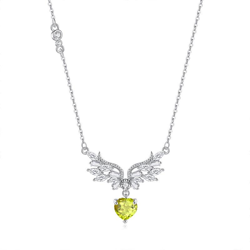 S925 Sterlingsilber Engelsflügel Halskette Koreanische Version Natürlicher Kristall Premium Anhänger Modische Einfache Schlüsselbein Kette Damenmode Geschenk