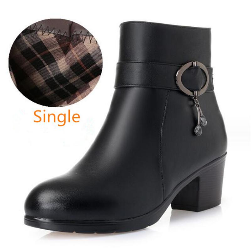 Winter Genuine Leather Women Boots Thick Wool Warm Women High-heeled Boots High Quality Female Snow Boots Fashion Women Shoes 43