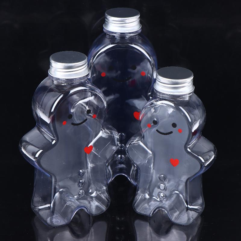 1 Pcs Christmas Gingerbread Man Candy Jar Sealed Plastic Juice Drink Bottle Xmas Party Year Gingerbread Man Drink Container