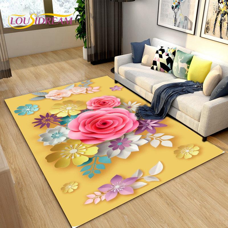 3D Nordic Flower, Daisy Area Rug,Carpet Rug for Living Room Bedroom Sofa Doormat Kitchen Decoration,Kids Play Non-slip Floor Mat