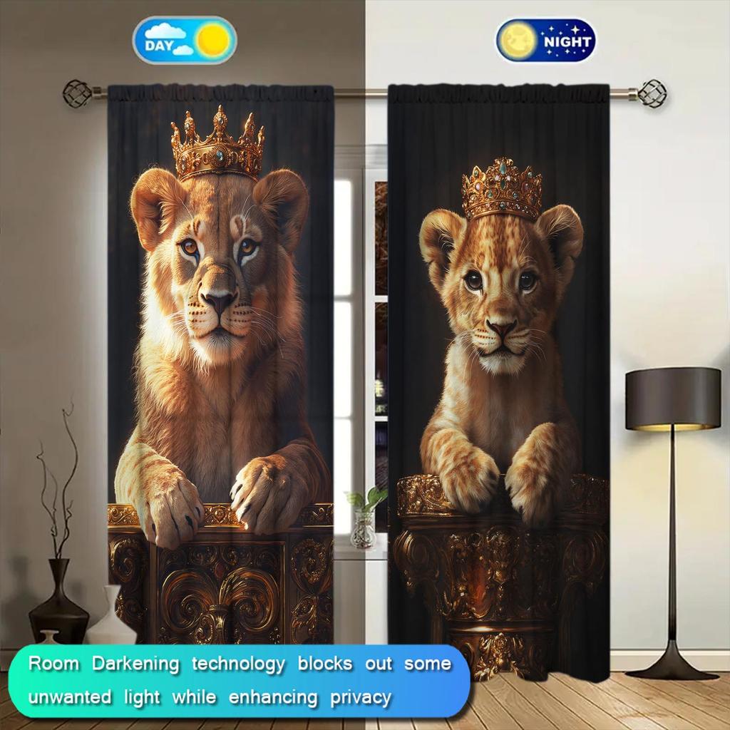 2pcs Lion King Father and Son Printed Curtains   Shade and Privacy Protection   Suitable for Decorating Various Rooms