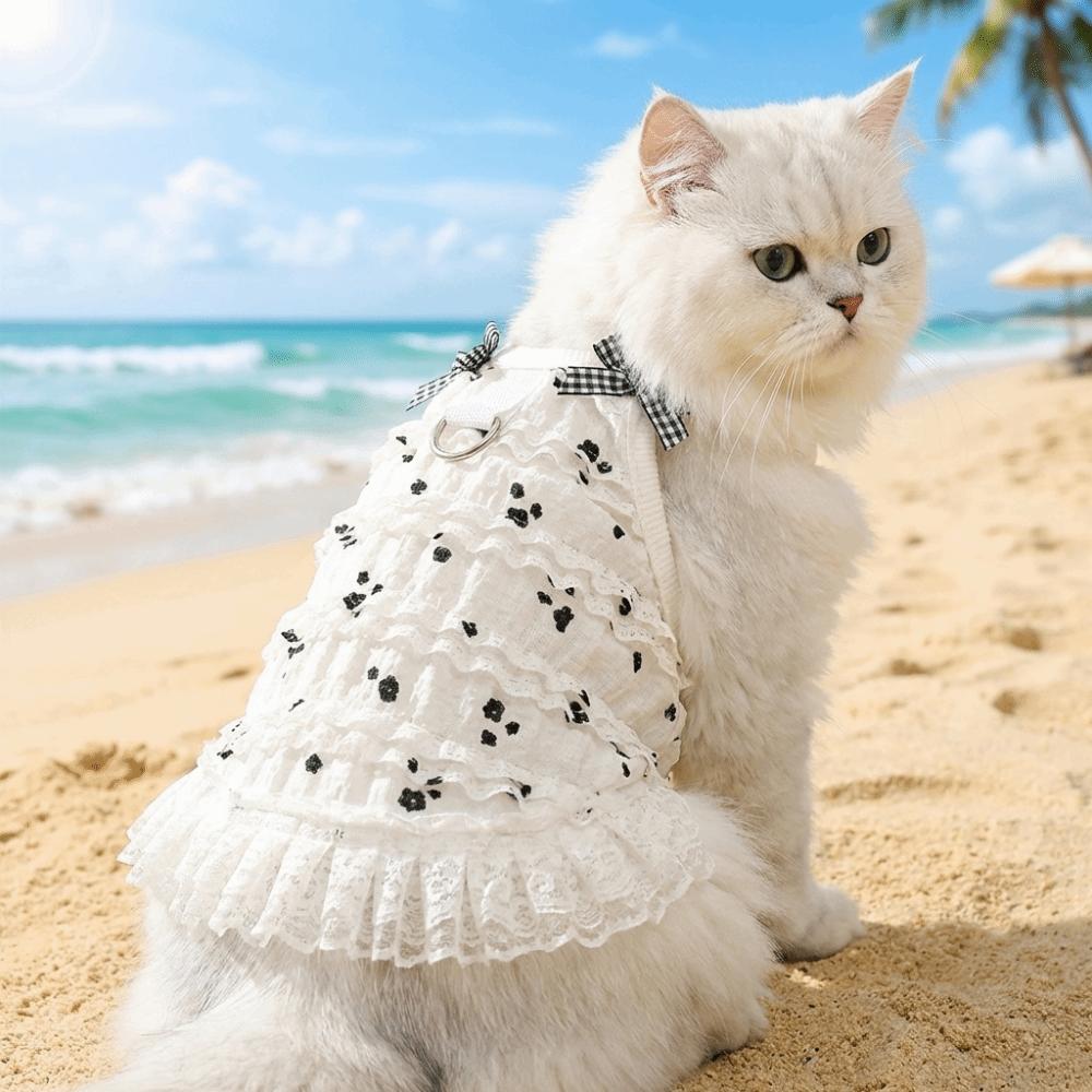 Embroidered Flower Pet Princess Dress Frilly Skirt Cat Suspenders Vest  Puppy Clothes