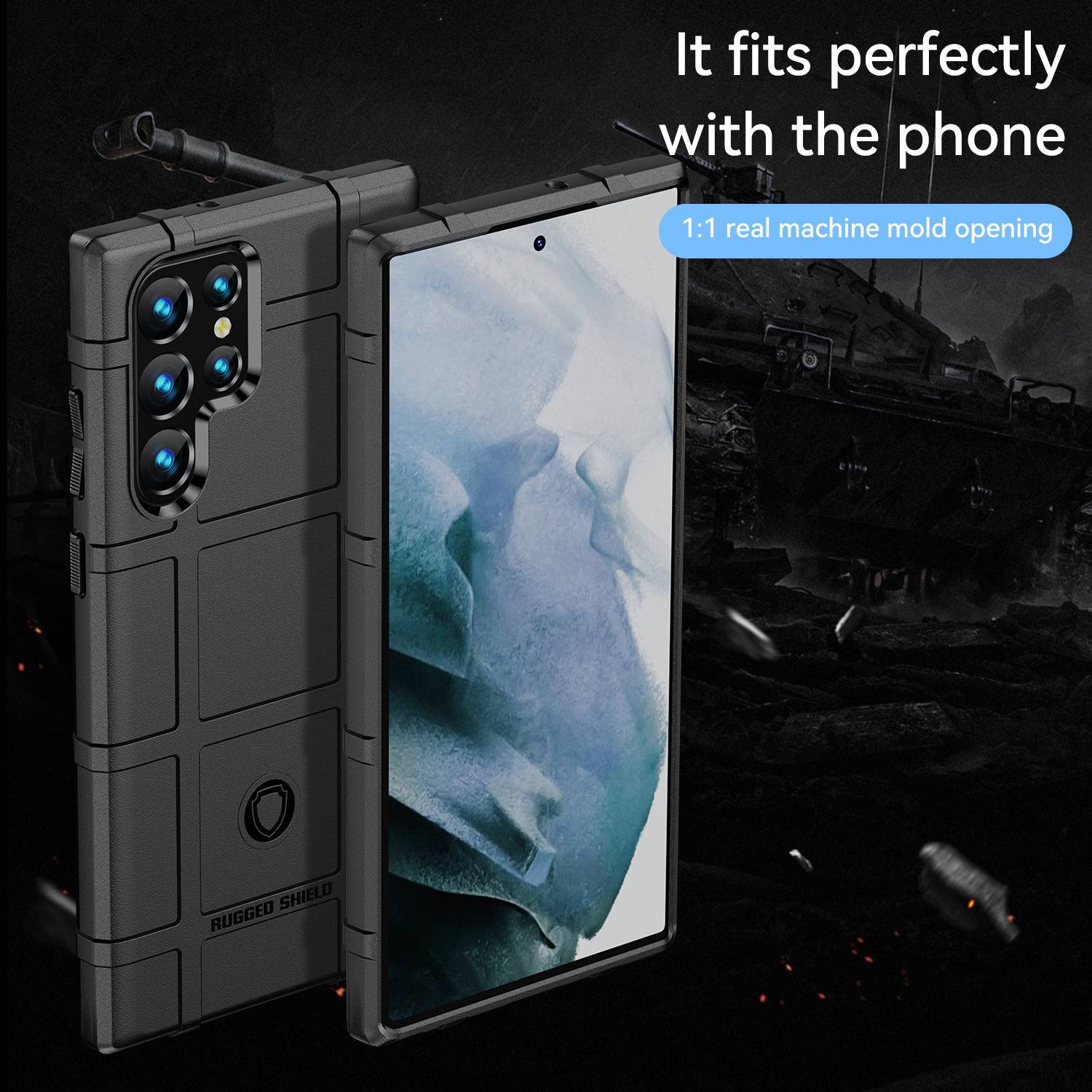 

For Samsung Galaxy S23 Ultra Rugged Square Grid Texture Phone Case Anti-scratch Flexible TPU Protective Cover Black