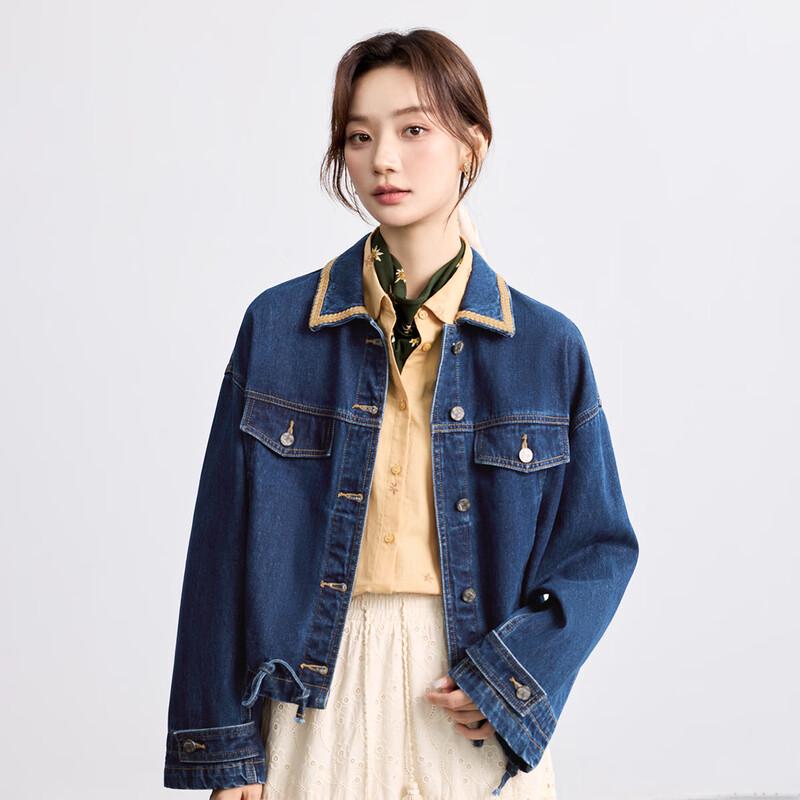 Женская джинсовая куртка INMAN винтажной расцветки в стиле колор-блок из чистого хлопка L