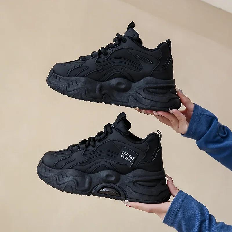 GOOHOJIO Patent Leather Women Chunky Sneakers Spring Casual Thick Bottom Vulcanized Shoes Ladies Breathable Mesh Sneaker Female