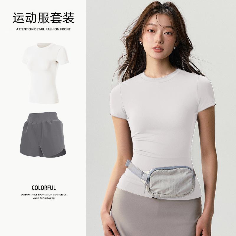 Basic Yoga T-shirt Women's Waist Versatile Fitness Short-sleeved Running Quick-drying Yoga Clothes Tight Top
