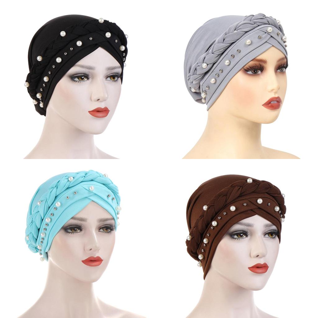 Basic Polyester Muslim Headscarf With Pearl Embellishments For Daily Wear