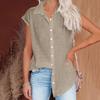 Blusa de manga corta con solapa informal para mujer camisa de un solo pecho de Color sólido de verano
